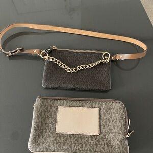 Michael Kors Brown Wallet and Tan Clutch with Gold Accents